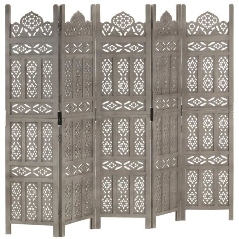Cloison de séparation 5 panneaux, Paravent sur Pied, Séparation de pièce, Cloison mur écran Gris 200x165 cm Bois manguier GHJ71628 (1/5)