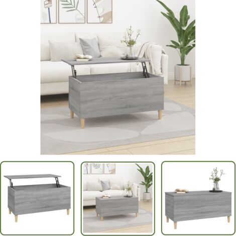 The Living Store Table basse Sonoma gris 90x44,5x45 cm Bois d'ingénierie - Table Basse - Meuble Salon - Table D'appoint - Design Moderne - Plateau Relevable (1/5)