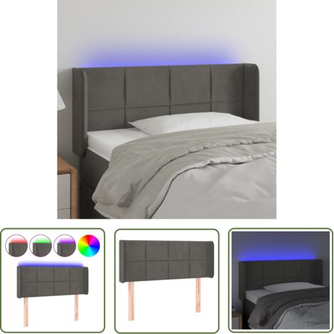The Living Store Tête de lit à LED Gris foncé 93x16x78/88 cm Velours - Tête De Lit Led - Tête De Lit Velours - Éclairage Led - Têtière De Lit - Support Lombaire (1/5)