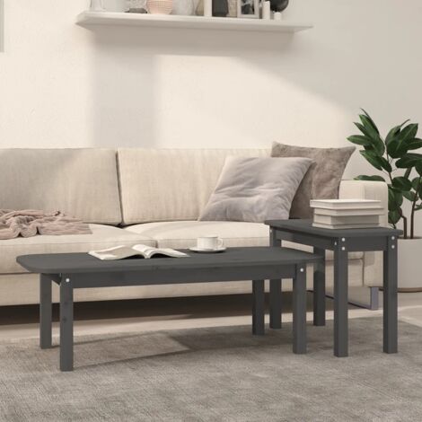 Lot de 2 Tables basse de salon Bouts de canapé Tables d'appoint pour chambre Gris Bois massif de pin XTT275 (1/5)