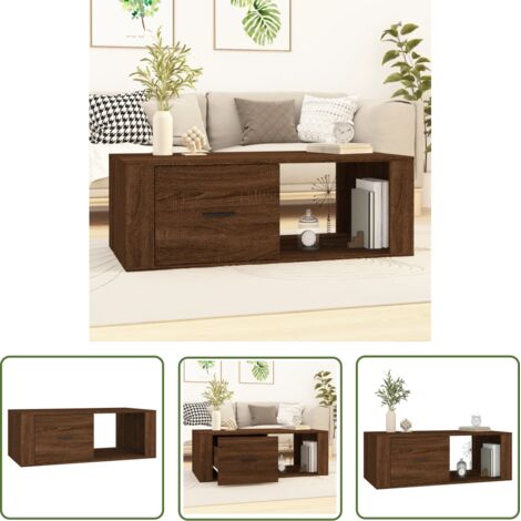 The Living Store Table basse Chêne marron 100x50,5x35 cm Bois d'ingénierie - Table Basse - Meuble Salon - Table D'appoint - Table Ronde - Design Moderne (1/5)