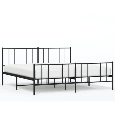 Lit adulte, Cadre de lit métal avec tête de lit/pied de lit, Structure de lit noir 193x203 cm CDE99795 (1/5)