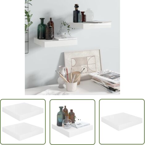 The Living Store Étagère murale flottante 2 pcs Blanc brillant 23x23,5x3,8cm MDF - Étagère Murale - Étagère Flottante - Décoration Murale - Rangement Mural - Meuble Blanc (1/5)