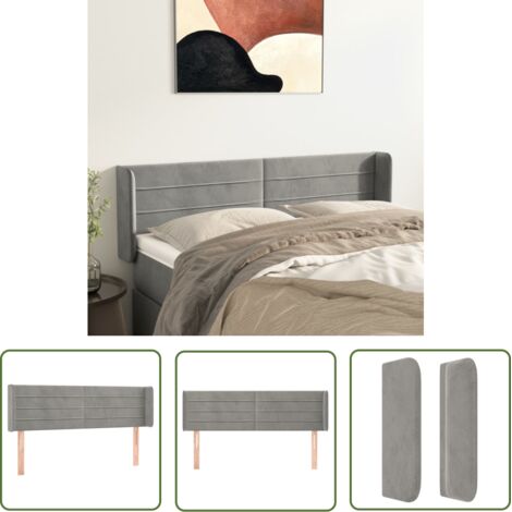 The Living Store Tête de lit avec oreilles Gris clair 147x16x78/88 cm Velours - Tête De Lit - Tête De Lit Rembourrée - Literie - Chambre À Coucher - Design Moderne (1/5)