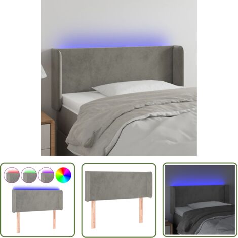 The Living Store Tête de lit à LED Gris clair 103x16x78/88 cm Velours - Tête De Lit Led - Tête De Lit Velours - Tête De Lit Moderne - Éclairage Led - Têtière De Lit (1/5)