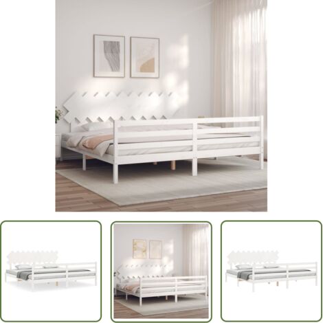 The Living Store Cadre de lit sans matelas blanc 200x200 cm bois massif - Lit Double - Cadre De Lit - Lit En Bois - Lit Blanc - Meubles Chambre (1/5)