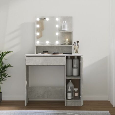 Coiffeuse avec LED, Table de maquillage, Meuble coiffeuse Gris béton 86,5x35x136 cm RDS7209 (1/5)