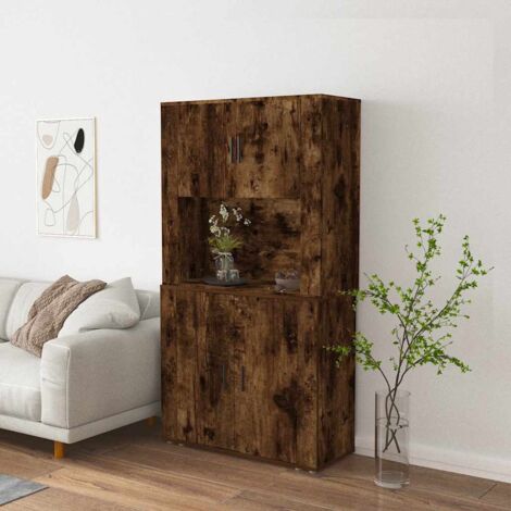 Buffet haut, Meuble de Rangement, Armoire de Cuisine Chêne fumé Bois d'ingénierie RDS1559 (1/5)