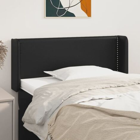 Tête de lit avec oreilles pour lit simple, Cadre de lit, Tableau décoratif de chevet Noir 93x16x78/88 cm Similicuir CDE60474 (1/5)
