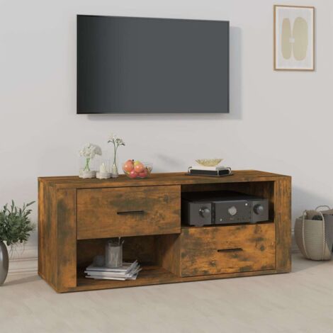 Meuble TV, Banc TV, Support pour Téléviseur, Meuble de Salon Chêne fumé 100x35x40 cm Bois d'ingénierie YHJ45531 (1/5)