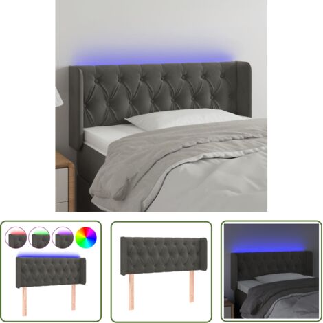 The Living Store Tête de lit à LED Gris foncé 93x16x78/88 cm Velours - Tête De Lit Led - Tête De Lit Velours - Tête De Lit Moderne - Éclairage Led - Têtière De Lit (1/5)