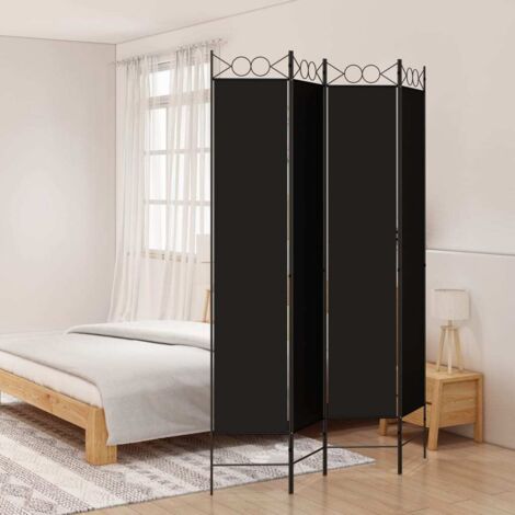 Cloison de séparation 4 panneaux, Paravent sur Pied, Séparation de pièce, Cloison mur écran Noir 160x220 cm Tissu GHJ54923 (1/5)