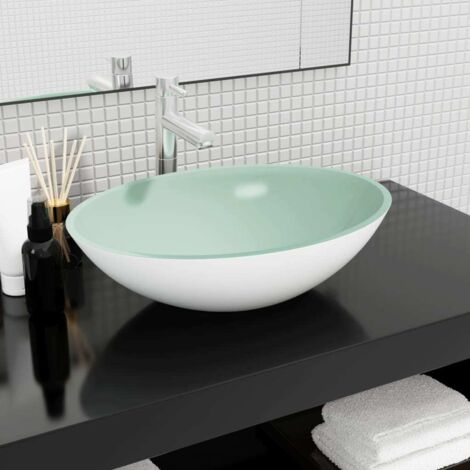 Vasque à poser, Lavabo de salle de bain, Bac à laver Verre 50x37x14 cm Blanc IKJ22470 (1/5)
