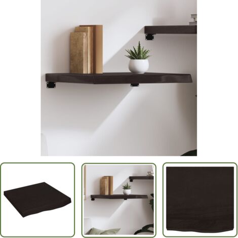 The Living Store Étagère murale marron foncé bois chêne massif traité - Étagère Murale - Étagère Rustique - Étagère En Bois - Étagère Chêne - Meuble De Rangement (1/5)
