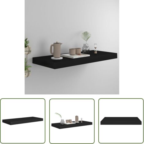The Living Store Étagère murale flottante Noir 60x23,5x3,8 cm MDF - Étagère Murale - Étagère Flottante - Décoration Murale - Rangement Mural - Meuble Noir (1/5)