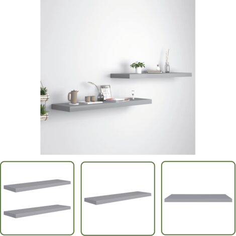 The Living Store Étagères murales flottantes 2 pcs gris 90x23,5x3,8 cm MDF - Étagères Murales - Étagères Flottantes - Décoration Murale - Rangement Mural - Meubles Gris (1/5)