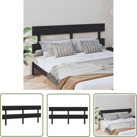 The Living Store Tête de lit Noir 204x3x81 cm Bois massif de pin - Tête De Lit - Meuble De Chambre - Tête De Lit En Bois - Tête De Lit Noire - Design Moderne (1/5)