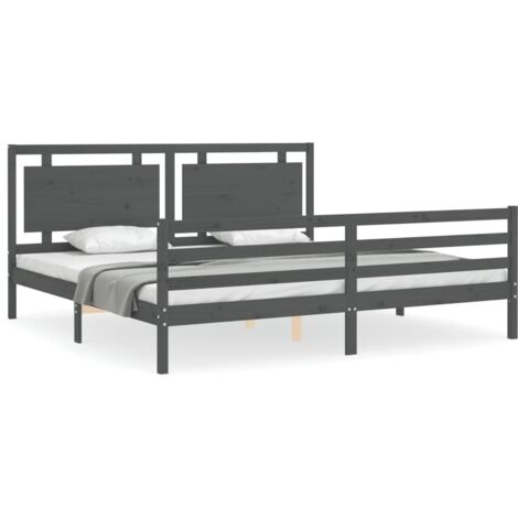 Lit adulte, Cadre de lit avec tête de lit, Structure de lit gris 200x200 cm bois massif CDE67050 (1/5)
