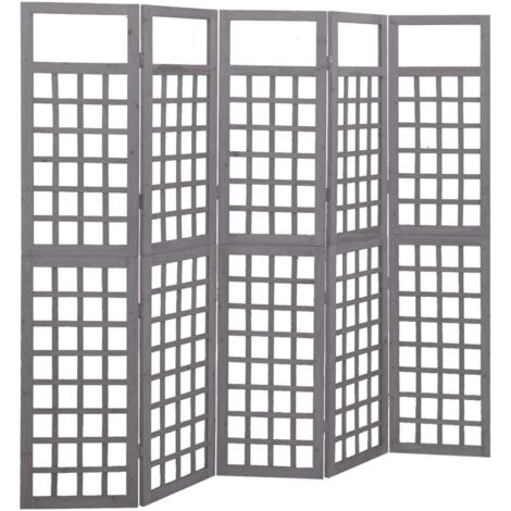 Cloison de séparation à 5 panneaux Pliable, Paravent sur Pied, Séparation de pièce Bois de pin Gris 201,5x180cm GHJ47939 (1/5)