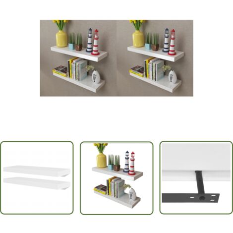 The Living Store Étagères murales 4 pcs Blanc 60 cm - Etagere Murale - Étagères Murales - Rangement Mural - Decoration Murale - Meuble Mural (1/5)