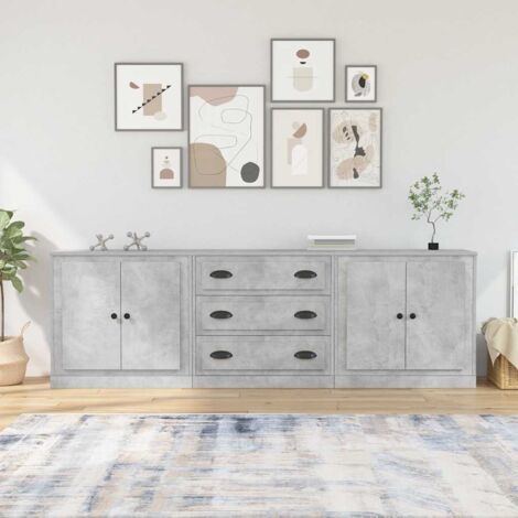 3 pcs Buffets, Meubles de Rangement, Armoires de Cuisine gris béton bois d'ingénierie RDS3591 (1/5)