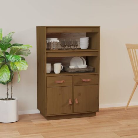 Buffet haut, Meuble de Rangement, Armoire de Cuisine Marron miel 67x40x108,5 cm Bois massif de pin RDS5349 (1/5)