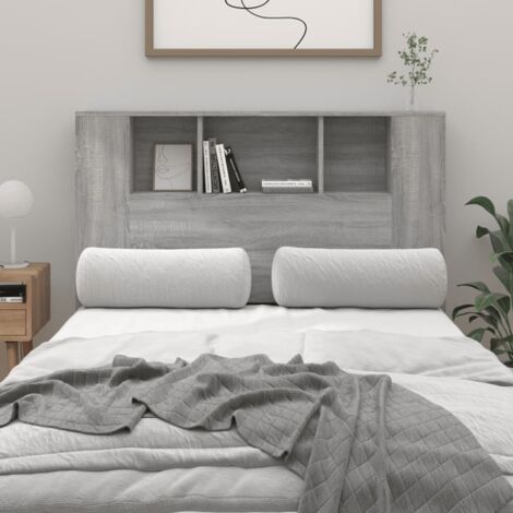 Armoire de tête de lit, Tête de lit avec rangement, Armoire de rangement pour chambre Sonoma gris 120x18,5x104,5 cm CDE50411 (1/5)