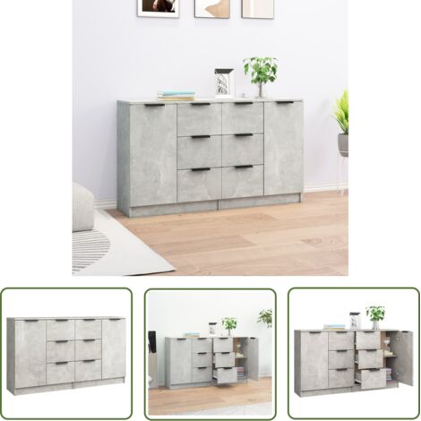The Living Store Buffets 2 pcs Gris béton 60x30x70 cm Bois d'ingénierie - Buffet Gris - Meuble Rangement - Buffet Design - Buffet Moderne - Buffet Industriel (1/5)