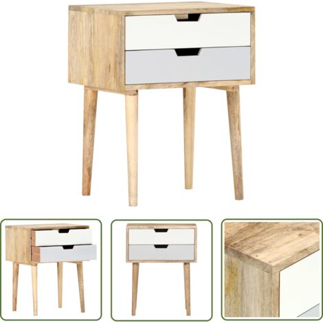 The Living Store Table de chevet 47x35x59 cm Bois de manguier massif - Table De Chevet - Meubles De Chambre - Table Nuit - Bois De Manguier - Design Rustique (1/5)