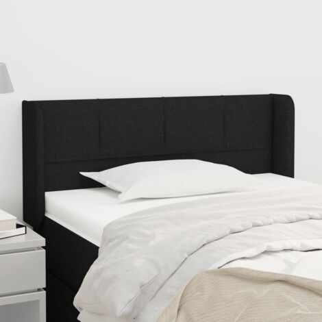 Tête de lit avec oreilles pour lit simple, Cadre de lit, Tableau décoratif de chevet Noir 93x16x78/88 cm Tissu CDE59363 (1/5)