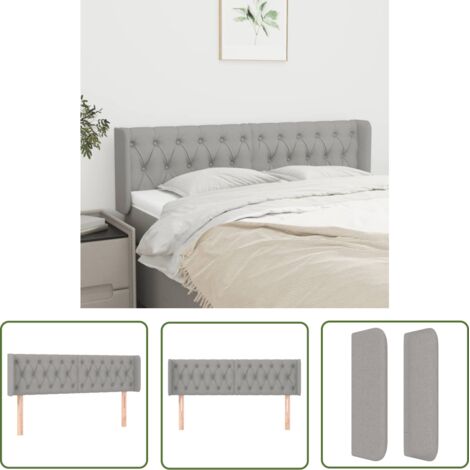 The Living Store Tête de lit avec oreilles Gris clair 147x16x78/88 cm Tissu - Tête De Lit - Têtière De Lit - Literie - Meuble De Chambre - Décoration Chambre (1/5)