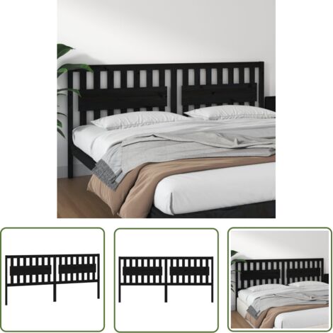 The Living Store Tête de lit Noir 205,5x4x100 cm Bois massif de pin - Tête De Lit - Tête De Lit Bois - Tête De Lit Noire - Meuble Chambre - Mobilier Chambre (1/5)