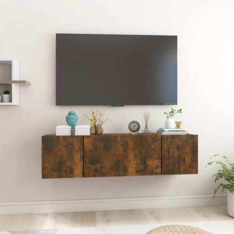 2 pcs Meubles TV suspendus, Banc TV, Support de Télévision, Meuble TV de salon Chêne fumé 60x30x30 cm YHJ31752 (1/5)