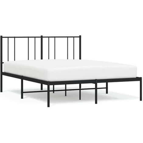 Lit adulte, Cadre de lit métal avec tête de lit, Structure de lit noir 120x190 cm CDE38979 BonneVie (1/5)