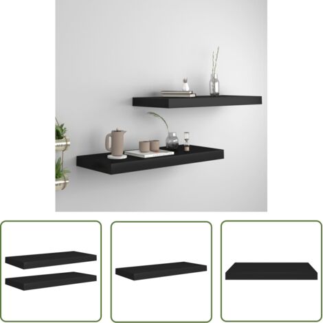 The Living Store Étagères murales flottantes 2 pcs noir 60x23,5x3,8 cm MDF - Étagères Murales - Étagères Flottantes - Décoration Murale - Rangement Mural - Meubles Noirs (1/5)
