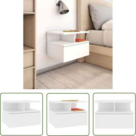 The Living Store Table de chevet flottante Blanc 40x31x27 cm Bois d'ingénierie - Table De Chevet - Meuble De Chambre - Table De Nuit - Table Murale - Rangement Minimaliste (1/5)