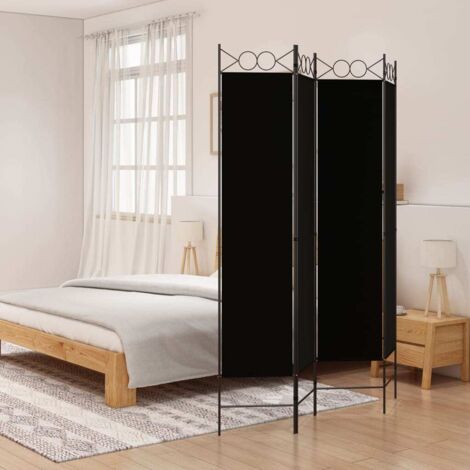Cloison de séparation 4 panneaux, Paravent sur Pied, Séparation de pièce, Cloison mur écran Noir 160x200 cm Tissu GHJ22289 (1/5)