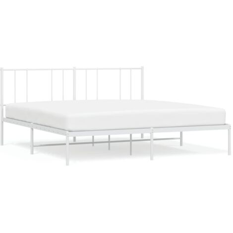 Lit adulte, Cadre de lit métal avec tête de lit, Structure de lit blanc 200x200 cm CDE81254 BonneVie (1/5)
