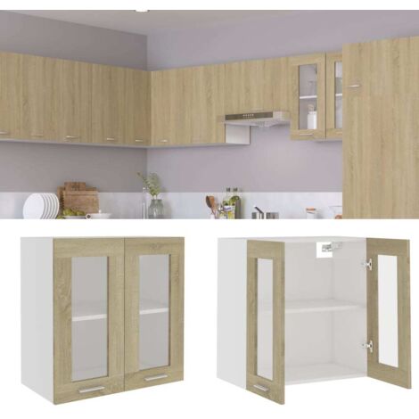 Armoire suspendue, Armoire de cuisine, Meuble haut Cuisine en verre Chêne sonoma 60x31x60 cm Aggloméré MJU95012 (1/5)