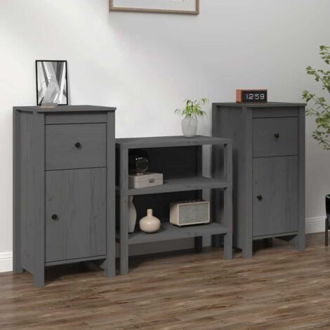 2 pcs Buffets, Meubles de Rangement, Armoires de Cuisine Gris 40x35x80 cm Bois massif de pin RDS1354 (1/5)