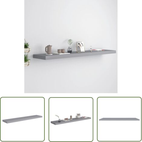 The Living Store Étagère murale flottante gris 120x23,5x3,8 cm MDF - Étagère Murale - Étagère Flottante - Décoration Murale - Rangement Mural - Meuble Design (1/5)