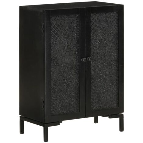 Buffet, Meuble de Rangement, Armoire de Cuisine Noir 55x30x77 cm bois massif de manguier et fer RDS3501 (1/5)