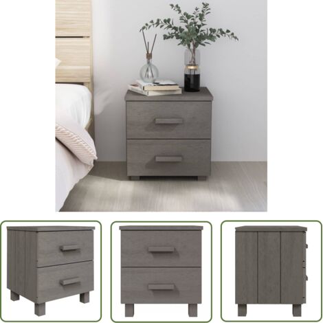 The Living Store Table de chevet HAMAR Gris clair 40x35x44,5 cm Bois pin massif - Table De Chevet - Meuble De Chambre - Table Nuit - Commode - Rangement (1/5)