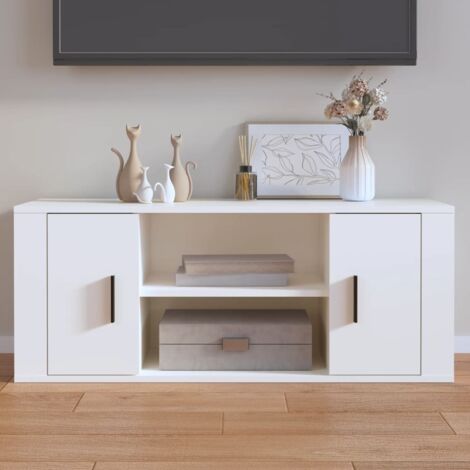 Meuble TV, Banc TV, Support pour Téléviseur, Meuble de Salon Blanc 100x35x40 cm Bois d'ingénierie YHJ43404 (1/5)
