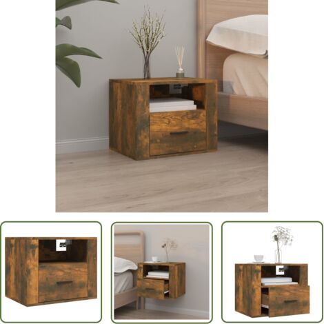 The Living Store Table de chevet murale Chêne fumé 50x36x40 cm - Table De Chevet Murale - Meuble De Chambre - Table De Nuit - Étagère Murale - Rangement Mural (1/5)