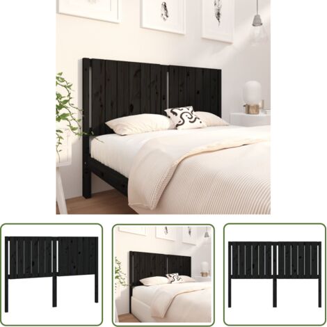 The Living Store Tête de lit Noir 145,5x4x100 cm Bois massif de pin - Tête De Lit - Lit - Meuble De Chambre - Bois Massif - Tête De Lit En Bois (1/5)