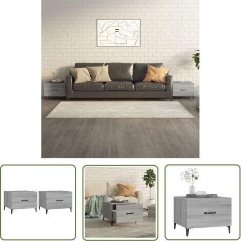 The Living Store Tables basses avec pieds en métal 2 pcs Sonoma gris 50x50x40 cm - Table Basse Industrielle - Meuble Salon - Table D'appoint - Design Moderne - Bois D'ingénierie (1/5)