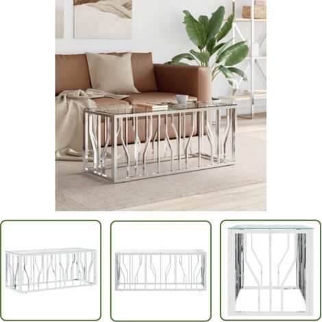 Table basse de salon Bout de canapé Tables d'appoint pour chambre 110x45x45 cm acier inoxydable et verre XTT978 (1/5)
