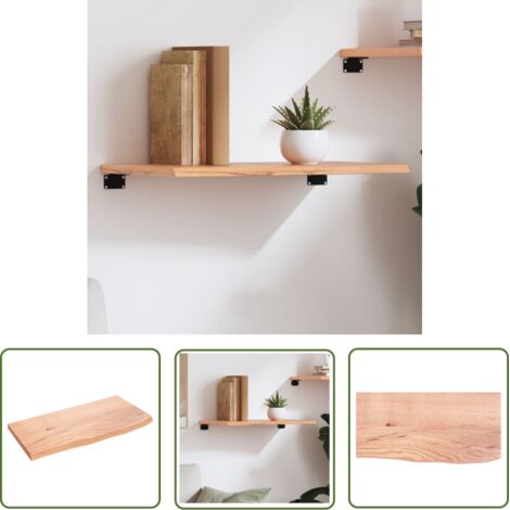 The Living Store Étagère murale marron clair 60x30x2 cm bois chêne massif traité - Étagère Murale - Étagère Rustique - Étagère Bois Chêne - Rangement Mural - Décoration Murale (1/5)