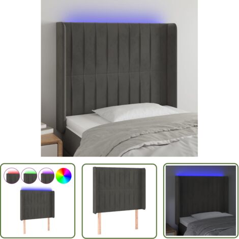 The Living Store Tête de lit à LED Gris foncé 103x16x118/128 cm Velours - Tête De Lit Led - Tête De Lit Velours - Tête De Lit Moderne - Éclairage Led - Têtière De Lit (1/5)